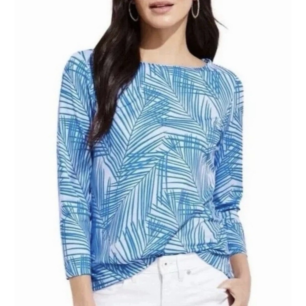 Vineyard Vines Blue Palm Calm Water Sankaty Simple Boatneck Top Size XS